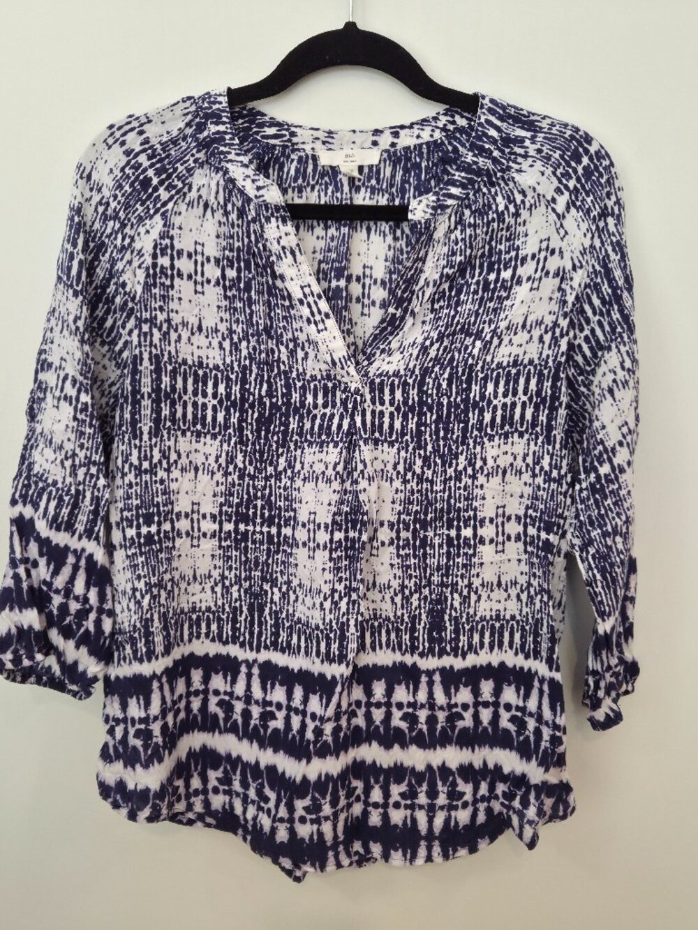 BLL New York Blue White Batik Boho Top Size S/P